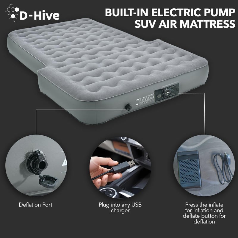 Hive SUV Air Mattress, Ultra-Thick Material Extra-High Car Air Mattress, SUV Mattress for Toyota 4runner, Car Mattress w/Built-in Pump Inflatable Car Air Mattress Grey - Image 3